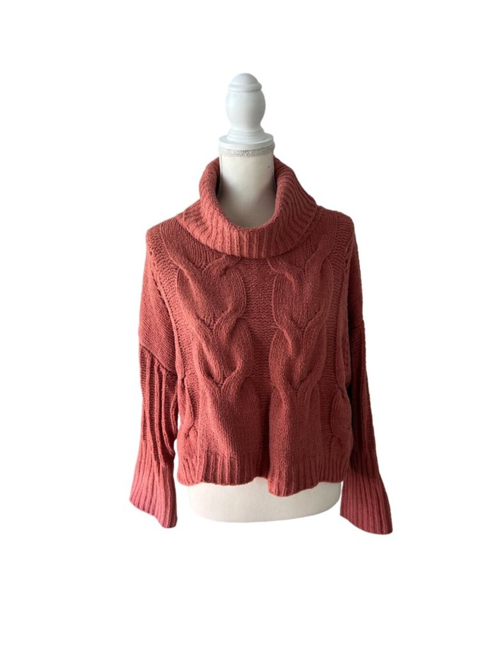 MOON & MADISON Orange Turtleneck Cable Knit Sweater Size Large NEW NWOT